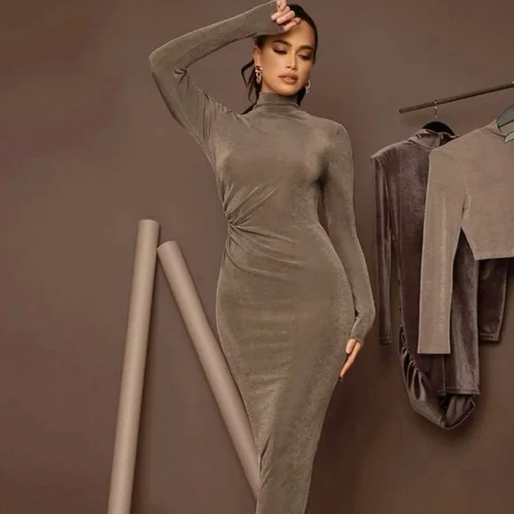 SHEIN BAE High Neck Solid Bodycon Dress new - Picture 3 of 11